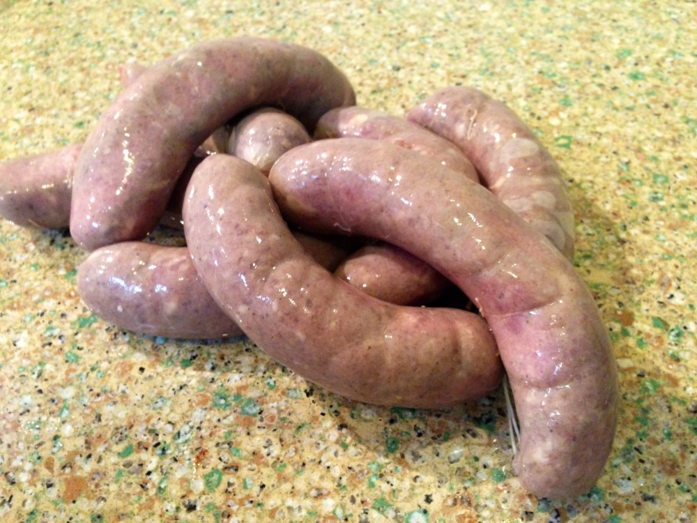 garlic red wine pork sausages